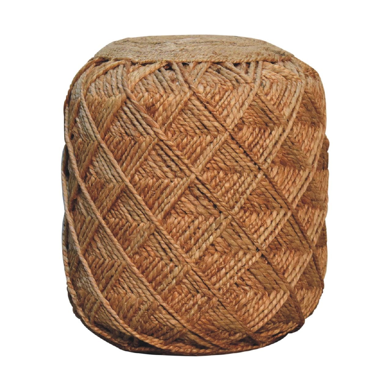 Jute Fibre Footstool - Solid Mango Wood Accent Stool for Living Room - main view showing handcrafted solid mango wood stool