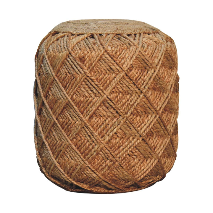 Jute Fibre Footstool - Solid Mango Wood Accent Stool for Living Room - main view showing handcrafted solid mango wood stool