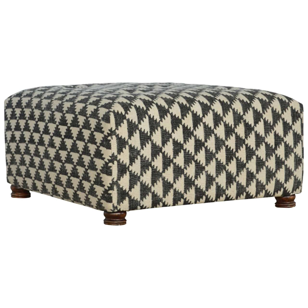 Jute Occasional Footstool - Solid Mango Wood Accent Stool for Living Room - product view 2 showing handcrafted solid...