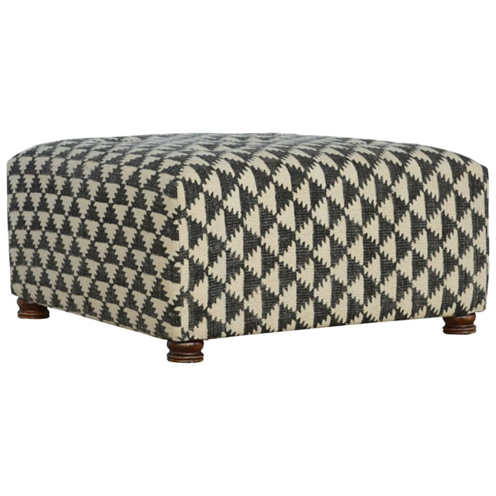 Jute Occasional Footstool - Solid Mango Wood Accent Stool for Living Room - product view 2 showing handcrafted solid...