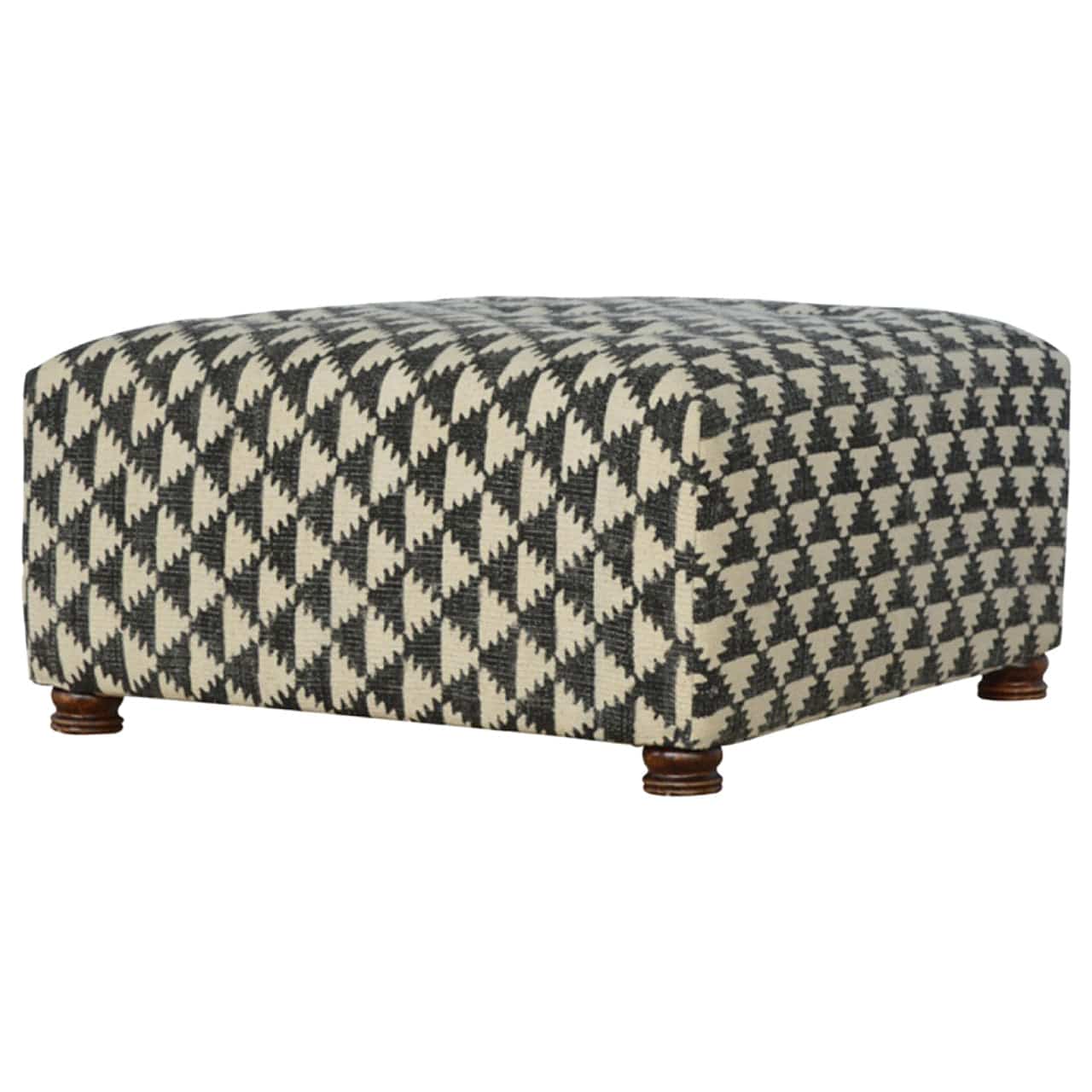 Jute Occasional Footstool - Solid Mango Wood Accent Stool for Living Room - main view showing handcrafted solid mango...