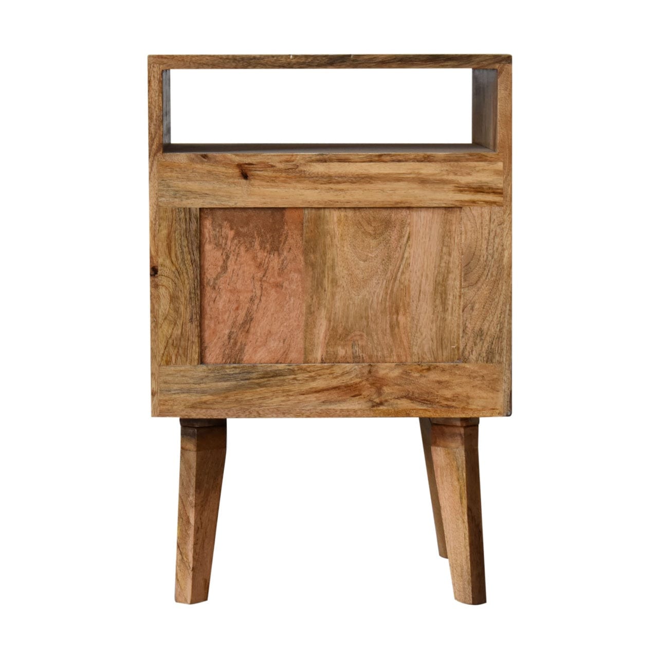 Knit Door Nightstand - Solid Mango Wood Bedside Table for Bedroom - product view 9 showing handcrafted solid mango wood...