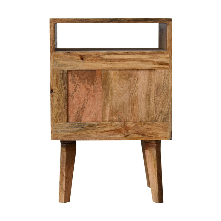 Knit Door Nightstand - Solid Mango Wood Bedside Table for Bedroom - product view 9 showing handcrafted solid mango wood...