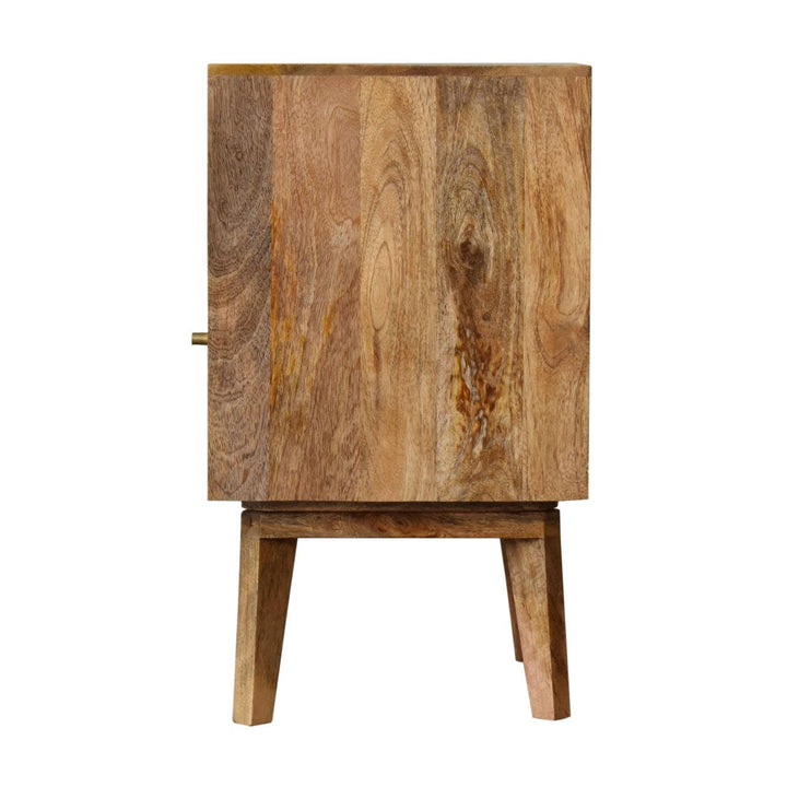 Knit Door Nightstand - Solid Mango Wood Bedside Table for Bedroom - product view 8 showing handcrafted solid mango wood...