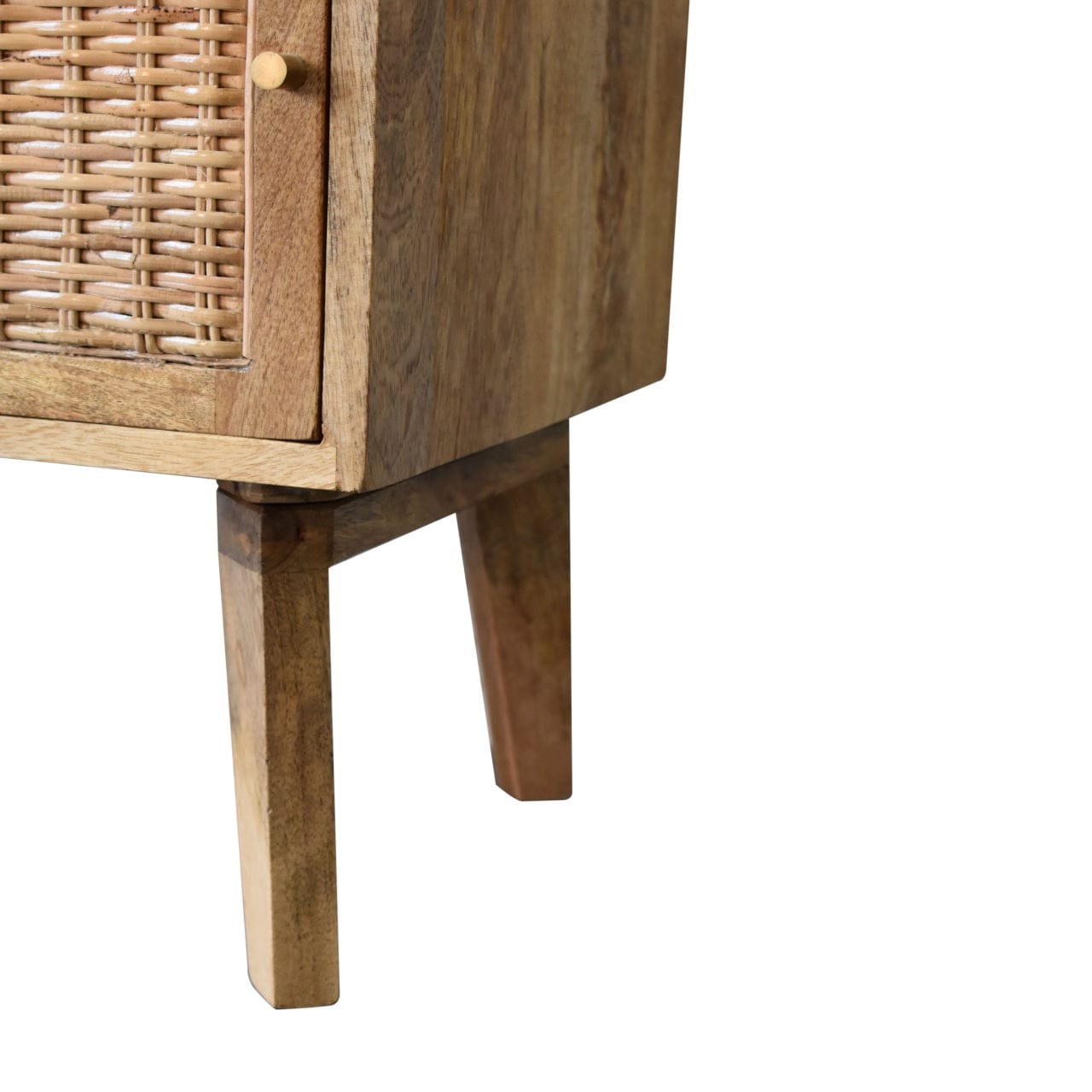 Knit Door Nightstand - Solid Mango Wood Bedside Table for Bedroom - product view 7 showing handcrafted solid mango wood...
