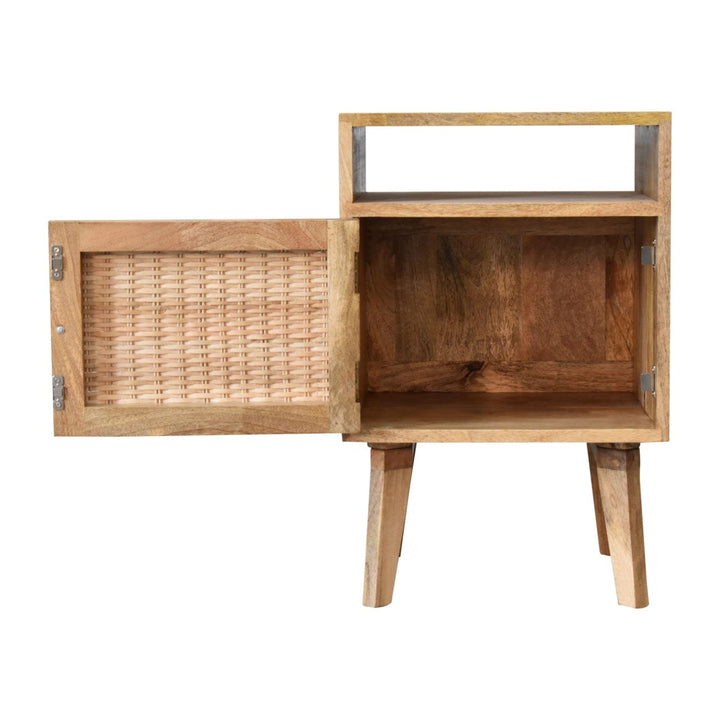Knit Door Nightstand - Solid Mango Wood Bedside Table for Bedroom - product view 6 showing handcrafted solid mango wood...