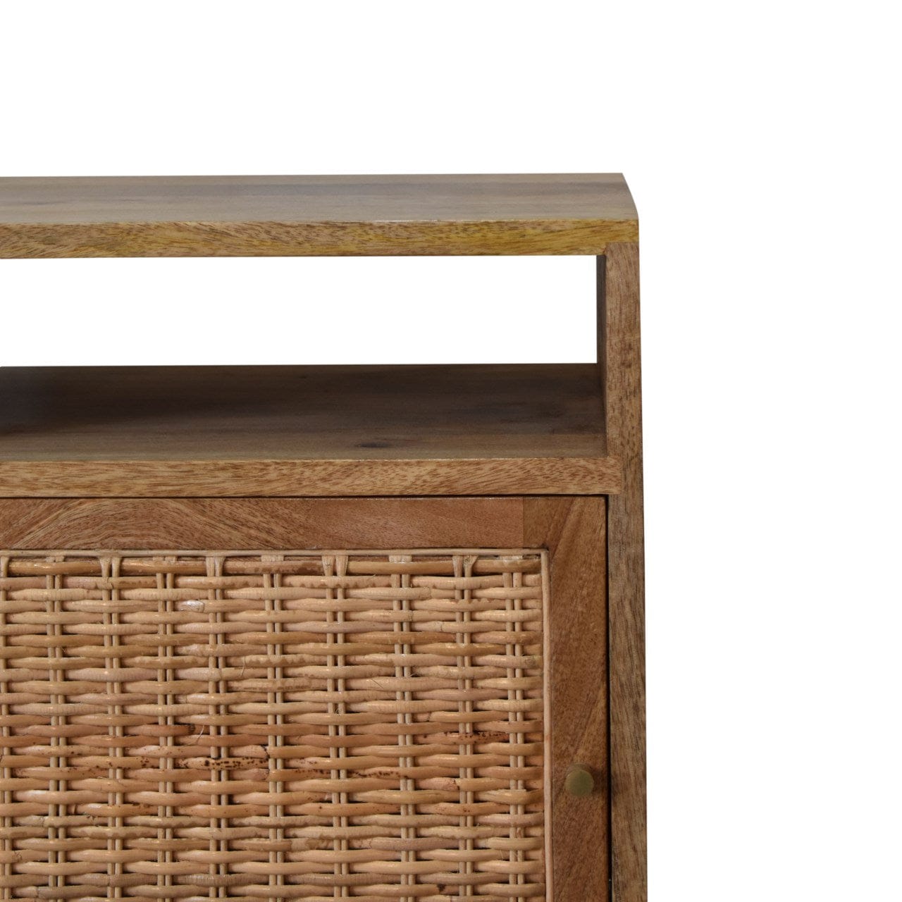 Knit Door Nightstand - Solid Mango Wood Bedside Table for Bedroom - product view 5 showing handcrafted solid mango wood...