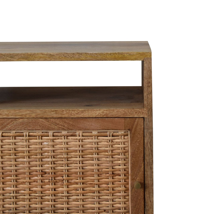 Knit Door Nightstand - Solid Mango Wood Bedside Table for Bedroom - product view 5 showing handcrafted solid mango wood...
