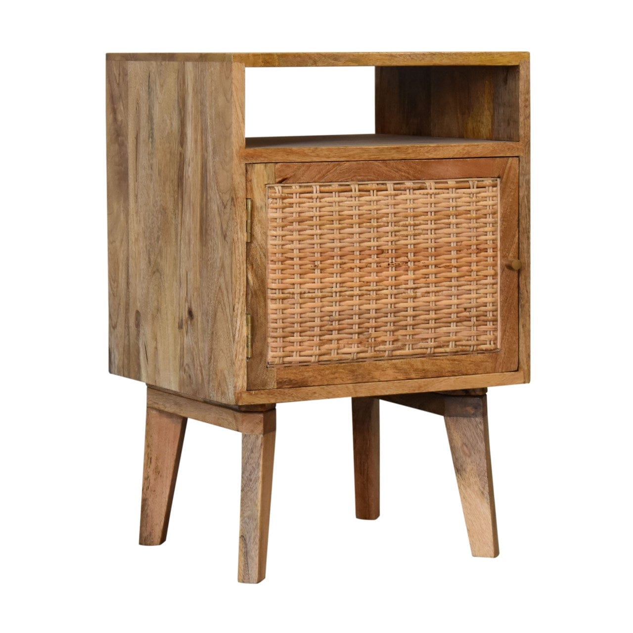 Knit Door Nightstand - Solid Mango Wood Bedside Table for Bedroom - product view 4 showing handcrafted solid mango wood...