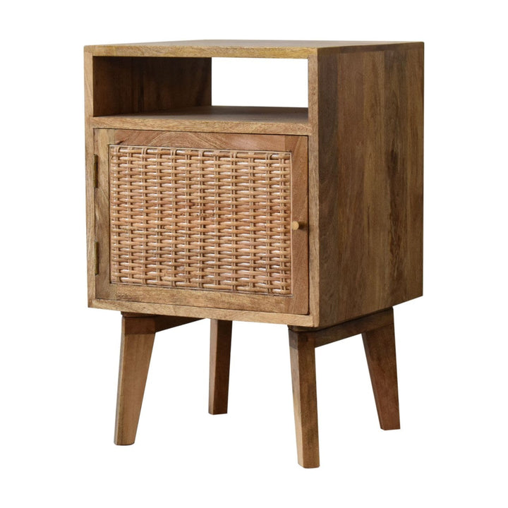Knit Door Nightstand - Solid Mango Wood Bedside Table for Bedroom - product view 3 showing handcrafted solid mango wood...
