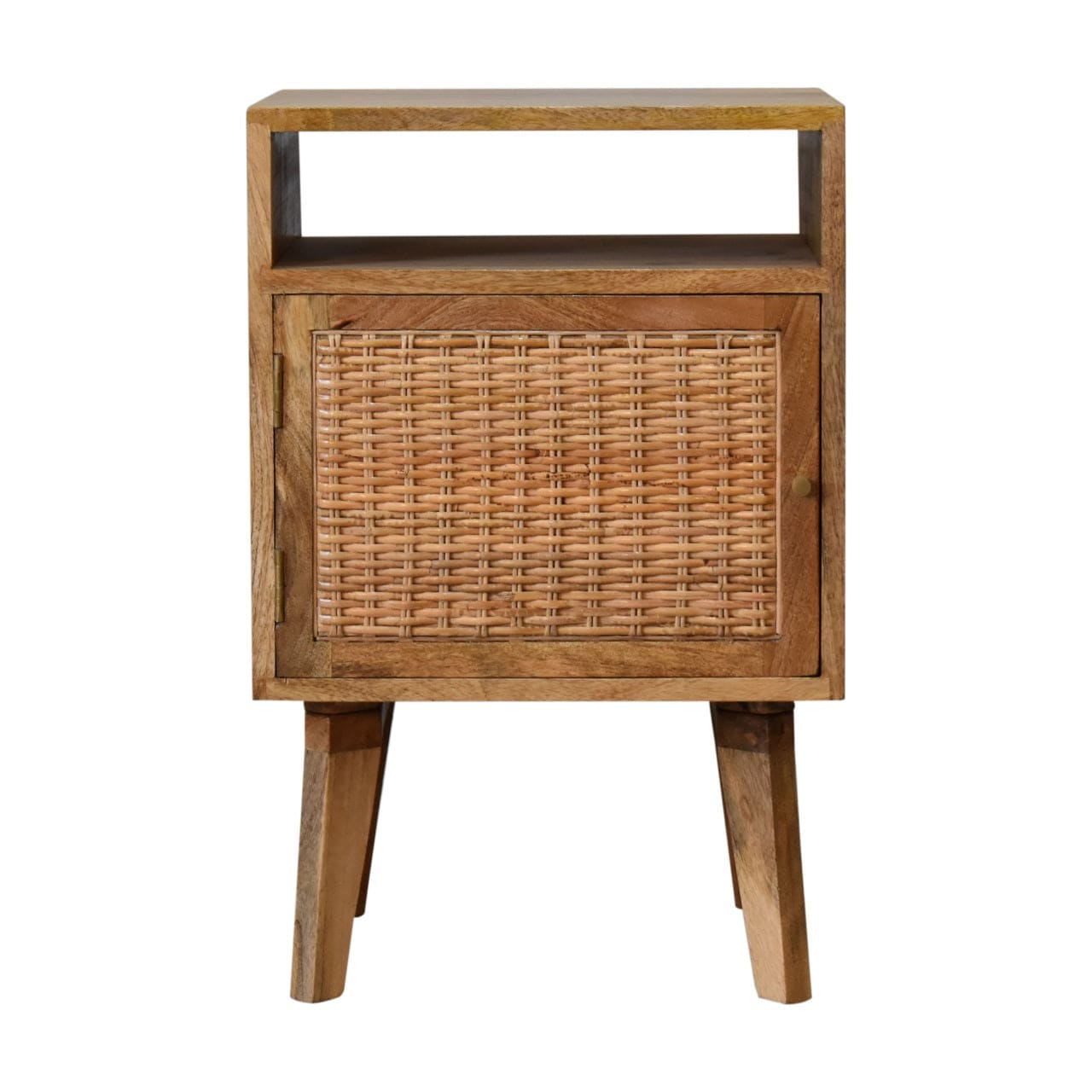 Knit Door Nightstand - Solid Mango Wood Bedside Table for Bedroom - product view 2 showing handcrafted solid mango wood...