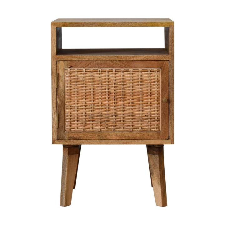 Knit Door Nightstand - Solid Mango Wood Bedside Table for Bedroom - product view 2 showing handcrafted solid mango wood...