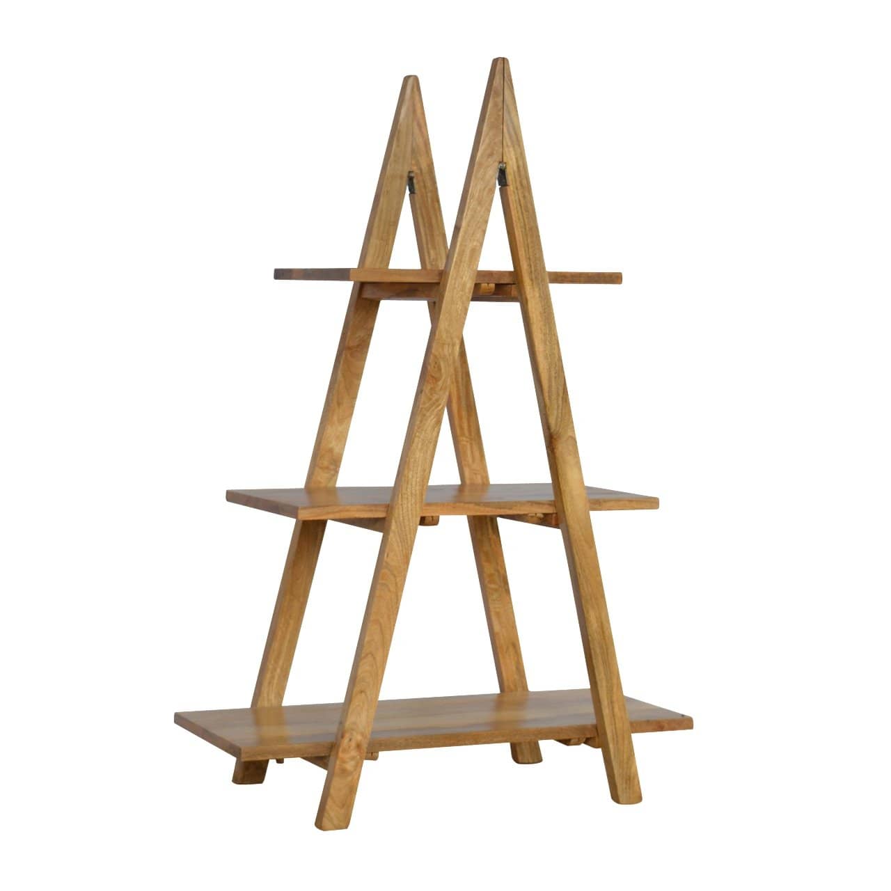 Ladder Style Open Display Unit - Solid Mango Wood Bookcase for Living Room - product view 2 showing handcrafted solid...