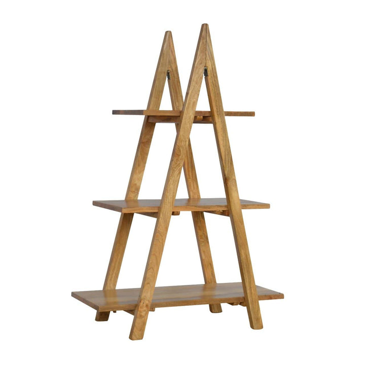 Ladder Style Open Display Unit - Solid Mango Wood Bookcase for Living Room - product view 2 showing handcrafted solid...