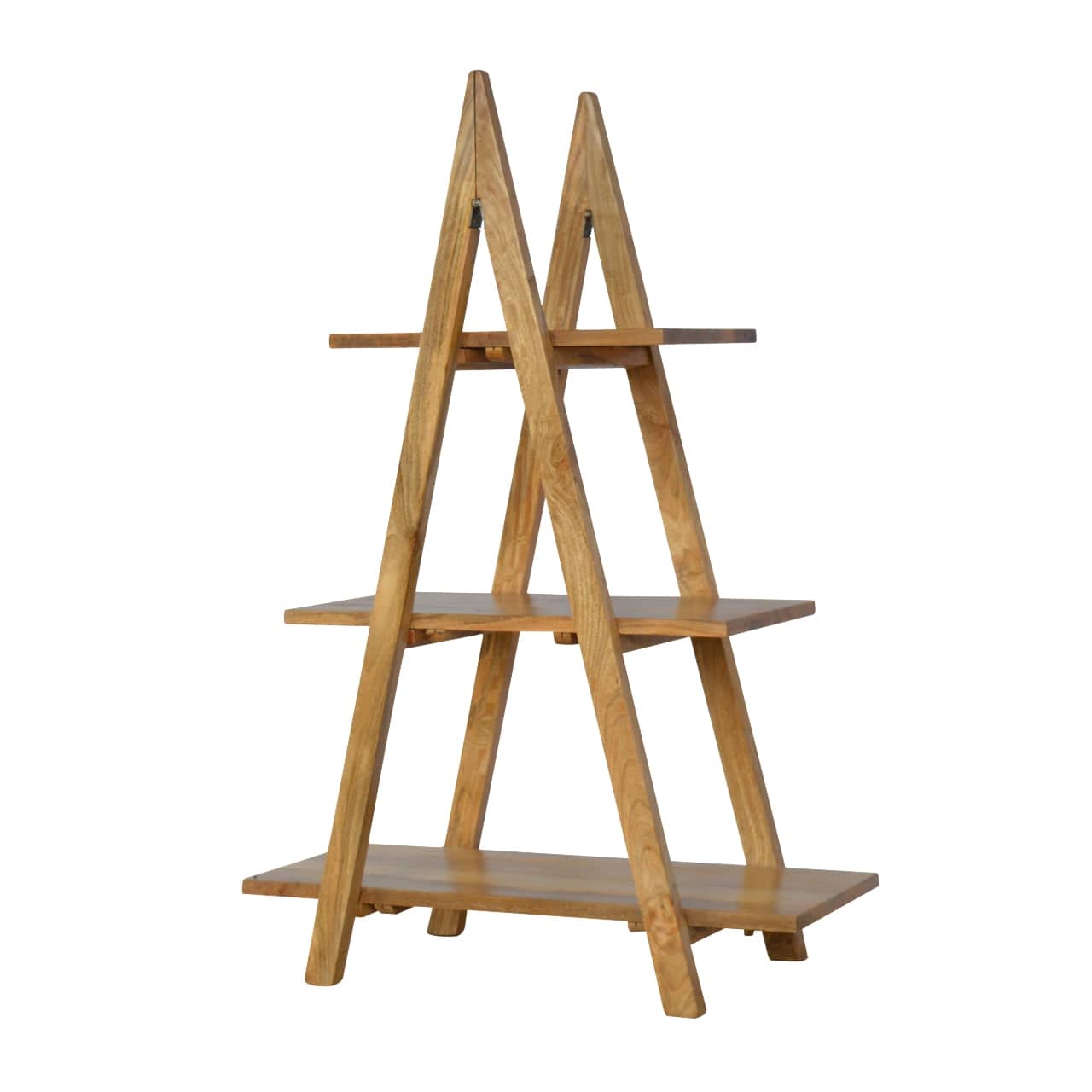 Ladder Style Open Display Unit - Solid Mango Wood Bookcase for Living Room - main view showing handcrafted solid mango...
