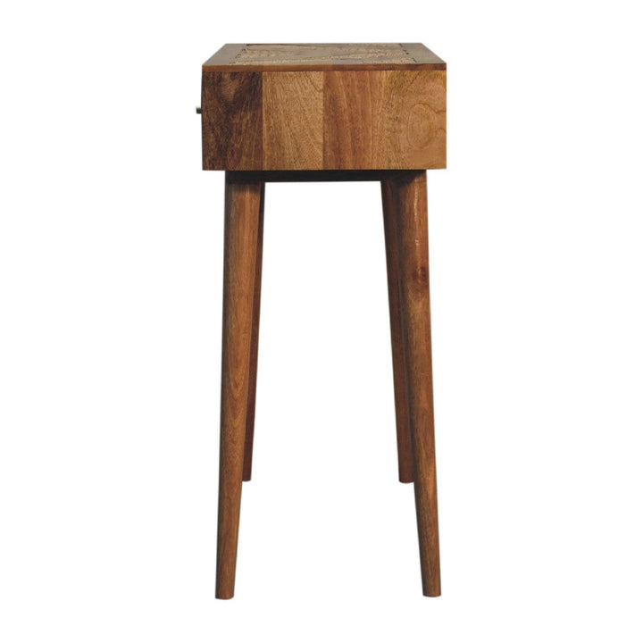 Larissa Aztec Console Table - Solid Mango Wood Hallway Console for Entryway - product view 7 showing handcrafted solid...