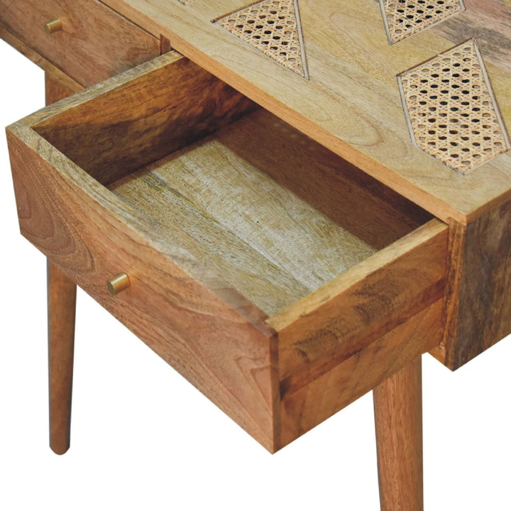 Larissa Aztec Console Table - Solid Mango Wood Hallway Console for Entryway - product view 5 showing handcrafted solid...