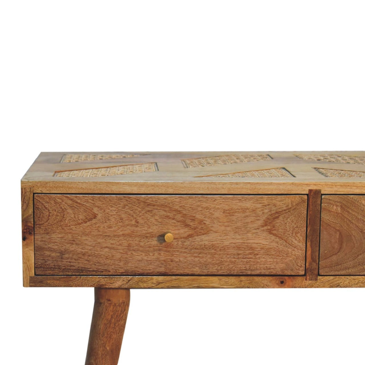 Larissa Aztec Console Table - Solid Mango Wood Hallway Console for Entryway - product view 3 showing handcrafted solid...