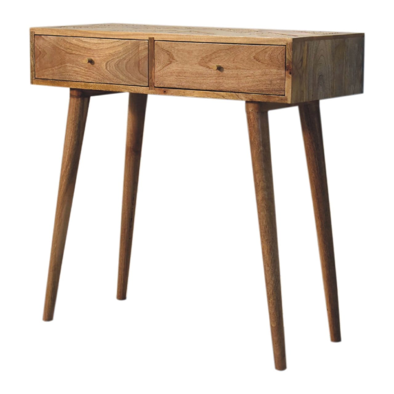Larissa Aztec Console Table - Solid Mango Wood Hallway Console for Entryway - product view 2 showing handcrafted solid...