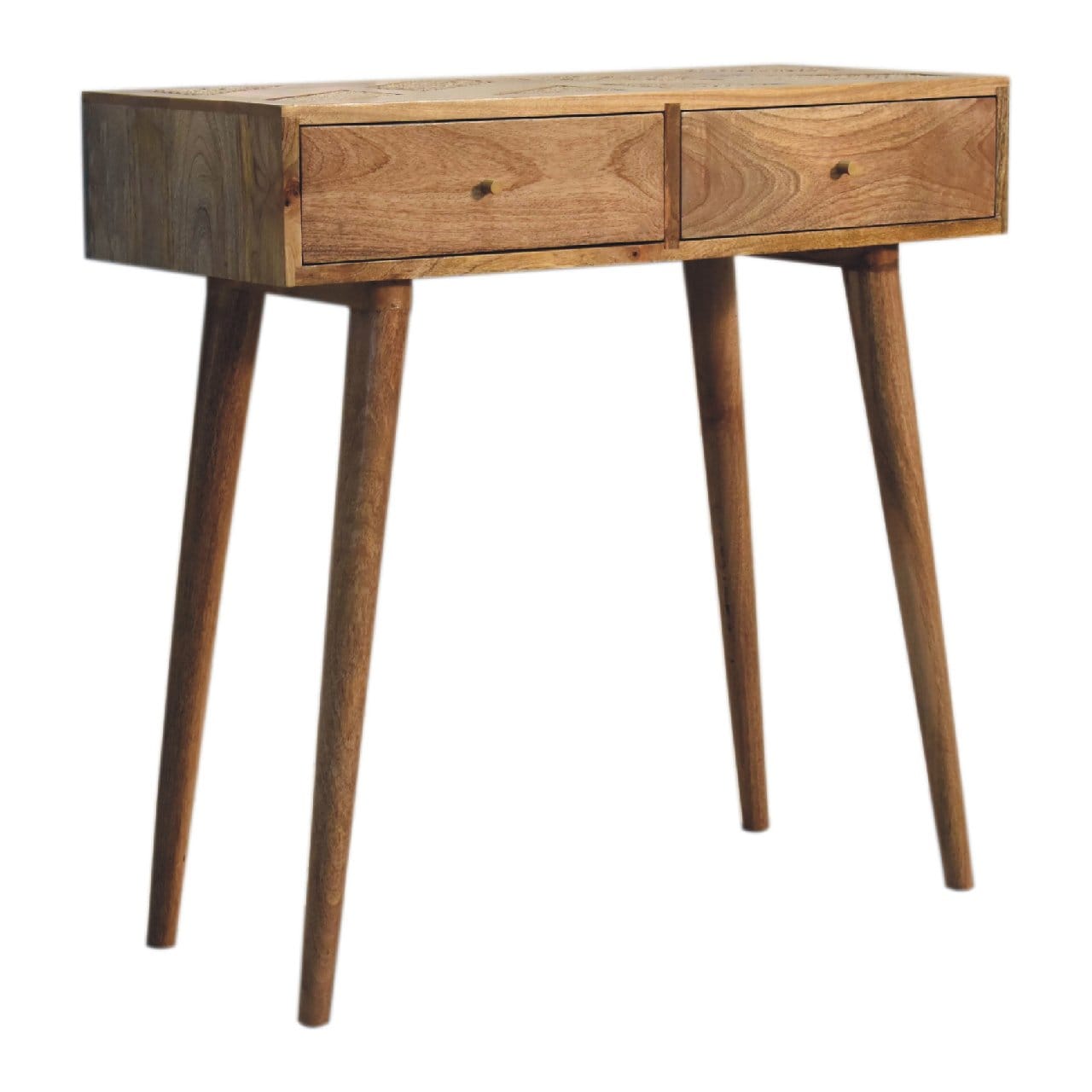Larissa Aztec Console Table - Solid Mango Wood Hallway Console for Entryway - main view showing handcrafted solid mango...