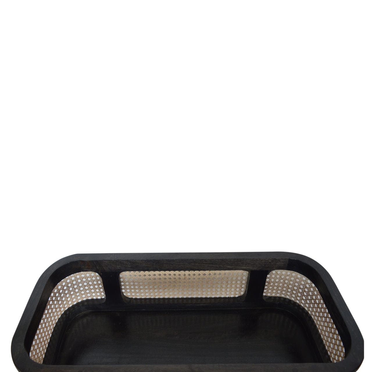 Larissa Carbon Black Tray Table - Solid Mango Wood Butler Tray for Living Room - product view 6 showing handcrafted solid...