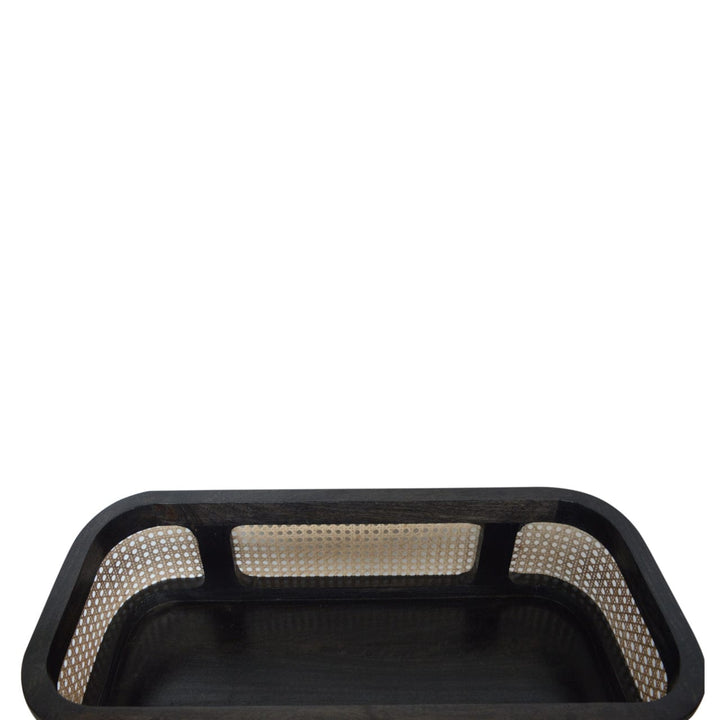 Larissa Carbon Black Tray Table - Solid Mango Wood Butler Tray for Living Room - product view 6 showing handcrafted solid...