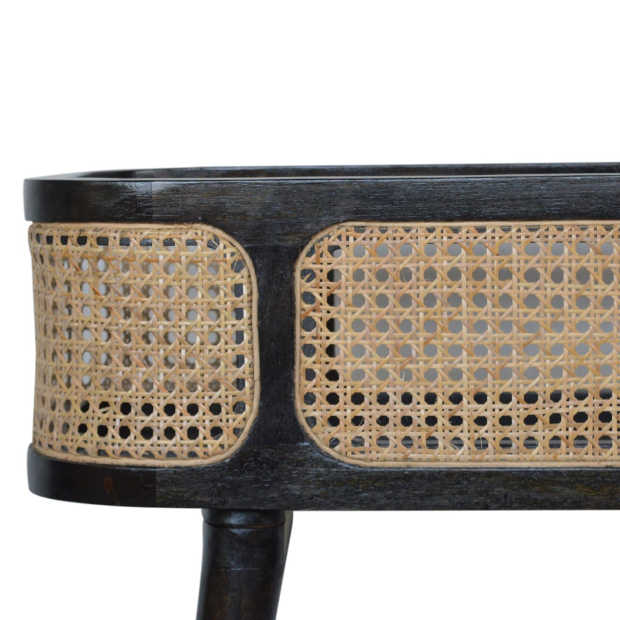 Larissa Carbon Black Tray Table - Solid Mango Wood Butler Tray for Living Room - product view 4 showing handcrafted solid...