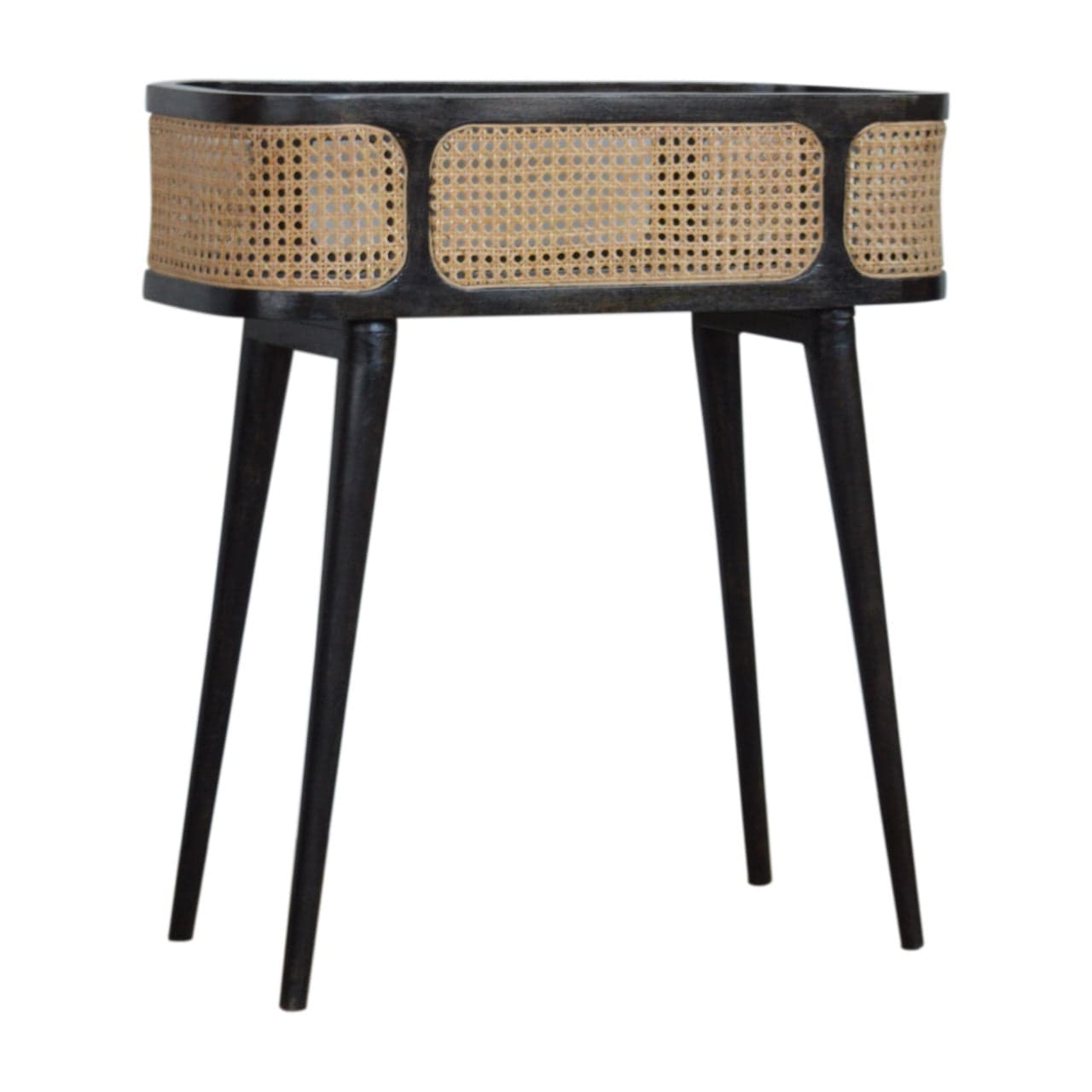 Larissa Carbon Black Tray Table - Solid Mango Wood Butler Tray for Living Room - product view 3 showing handcrafted solid...