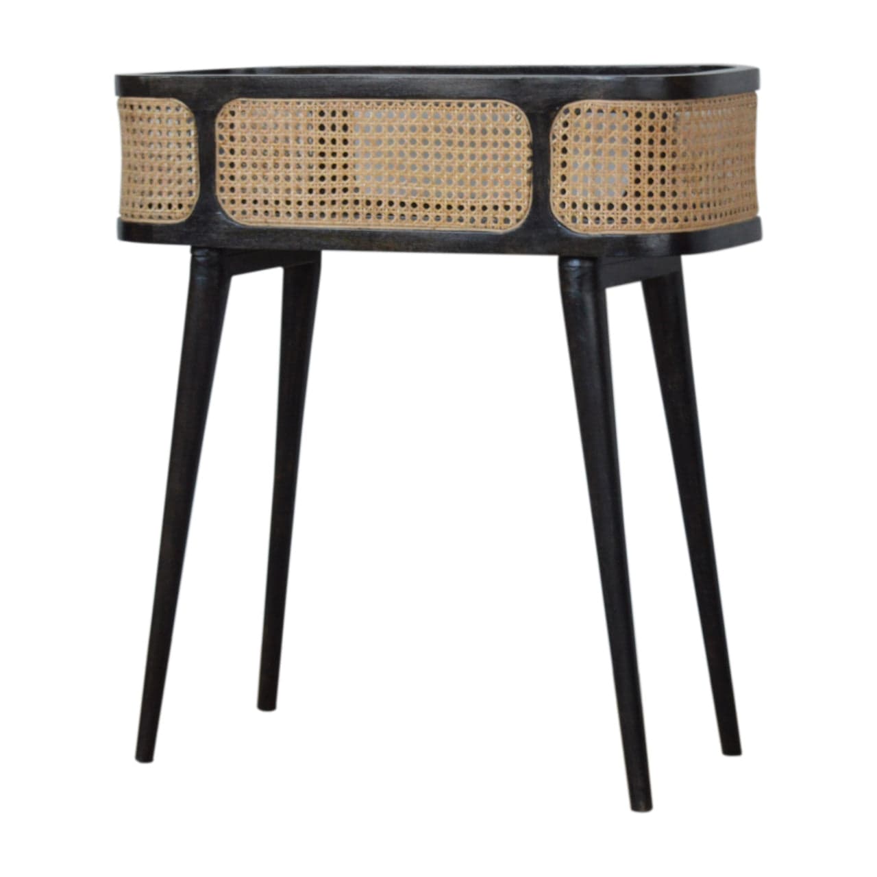 Larissa Carbon Black Tray Table - Solid Mango Wood Butler Tray for Living Room - product view 2 showing handcrafted solid...