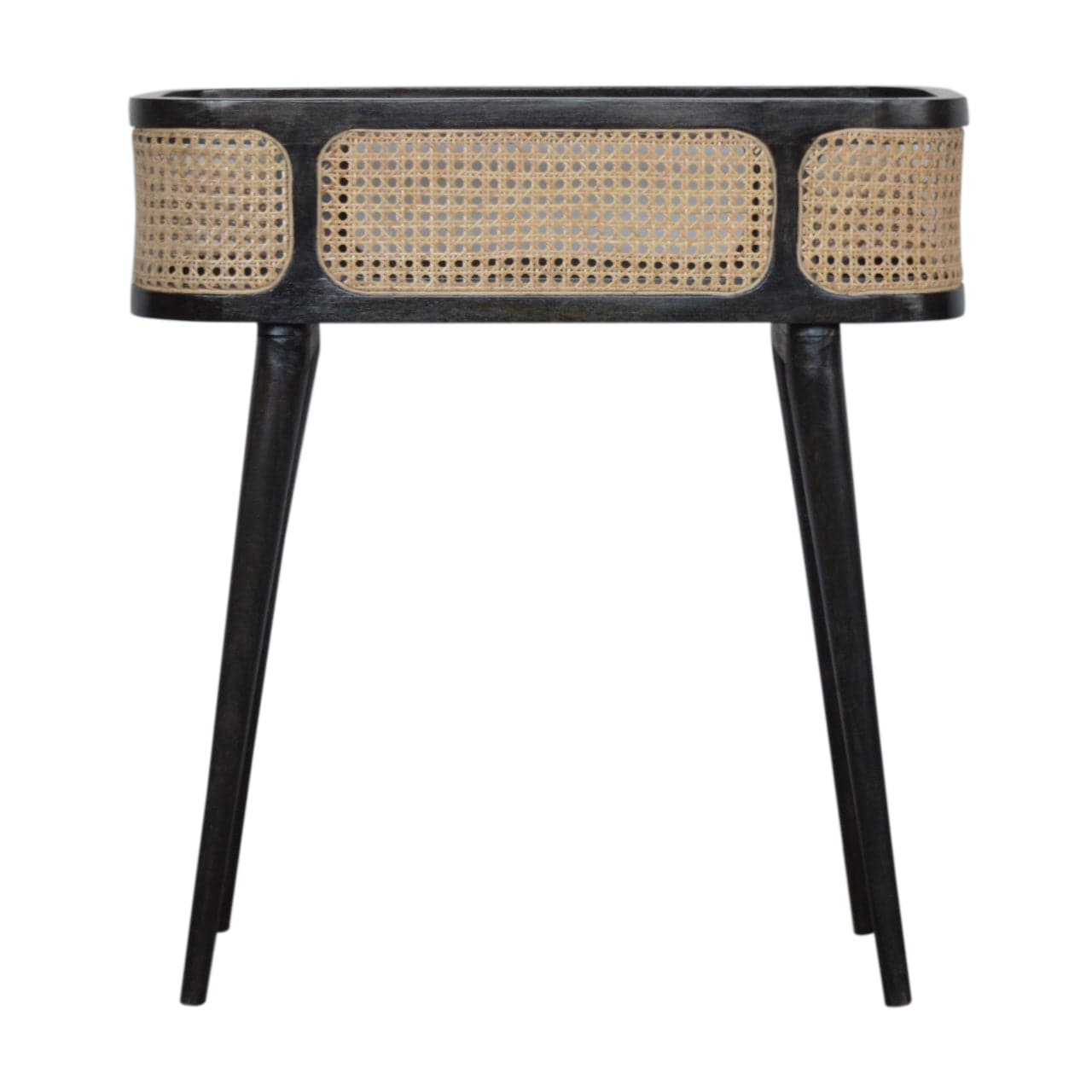 Larissa Carbon Black Tray Table - Solid Mango Wood Butler Tray for Living Room - main view showing handcrafted solid...