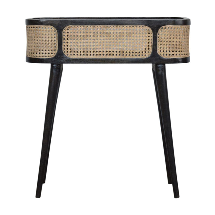 Larissa Carbon Black Tray Table - Solid Mango Wood Butler Tray for Living Room - main view showing handcrafted solid...