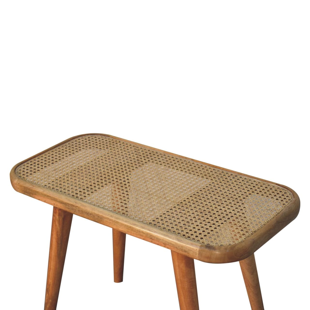 Larissa Rattan Bench - Solid Mango Wood Seating Furniture for Entryway - product view 8 showing handcrafted solid mango...