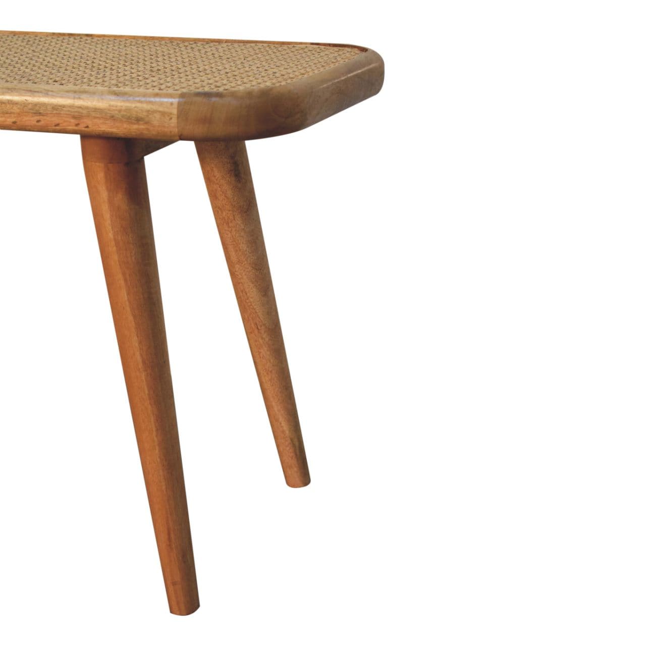 Larissa Rattan Bench - Solid Mango Wood Seating Furniture for Entryway - product view 7 showing handcrafted solid mango...