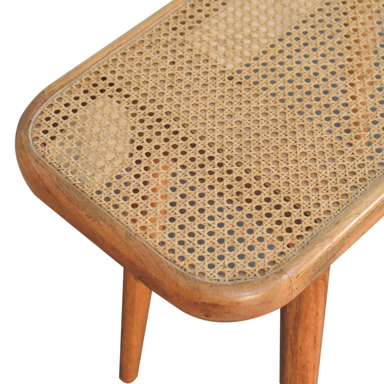 Larissa Rattan Bench - Solid Mango Wood Seating Furniture for Entryway - product view 6 showing handcrafted solid mango...