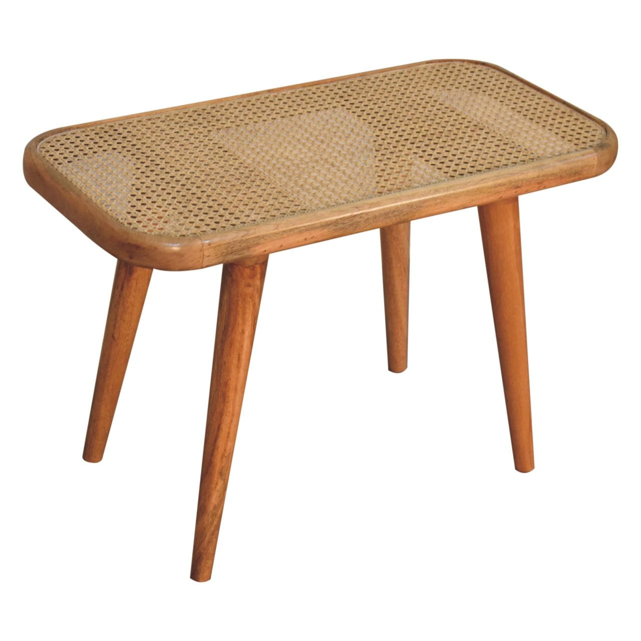Larissa Rattan Bench - Solid Mango Wood Seating Furniture for Entryway - product view 5 showing handcrafted solid mango...