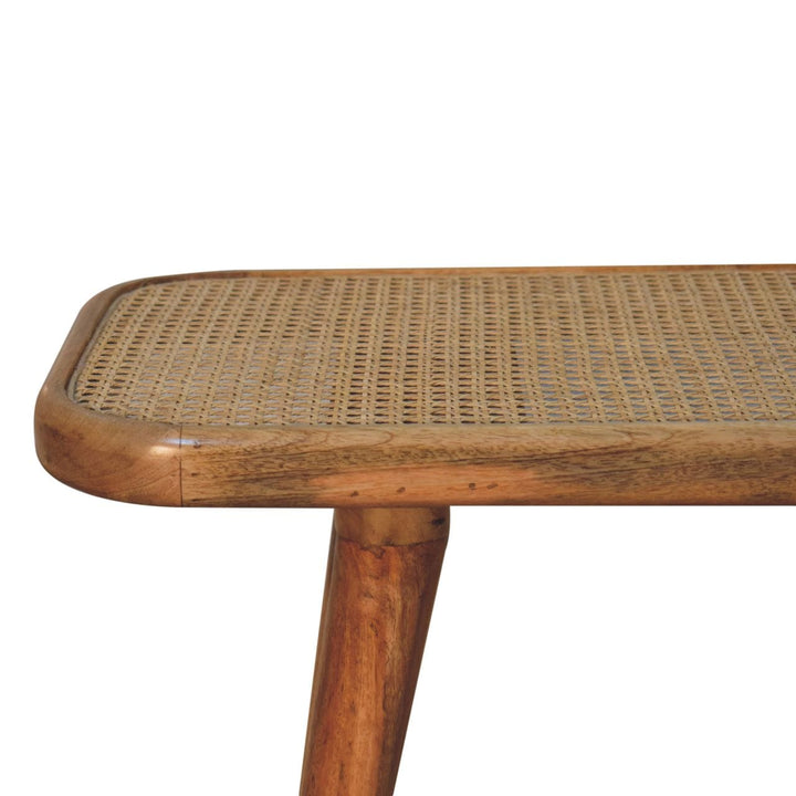 Larissa Rattan Bench - Solid Mango Wood Seating Furniture for Entryway - product view 4 showing handcrafted solid mango...