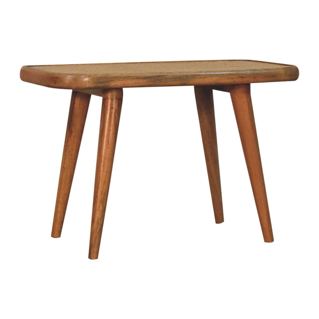 Larissa Rattan Bench - Solid Mango Wood Seating Furniture for Entryway - product view 3 showing handcrafted solid mango...