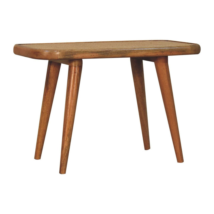 Larissa Rattan Bench - Solid Mango Wood Seating Furniture for Entryway - product view 3 showing handcrafted solid mango...