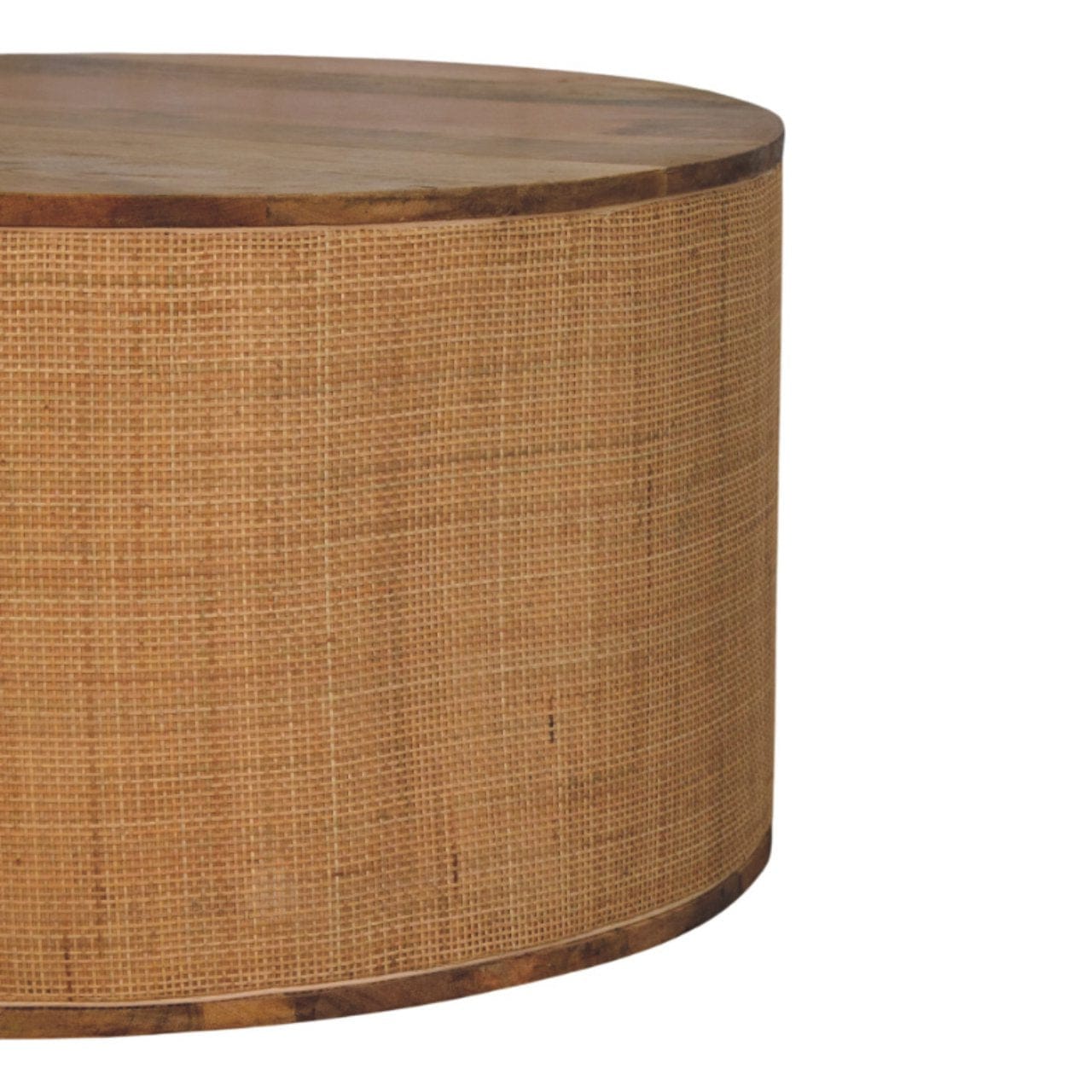 Larissa Round Coffee Table - Solid Mango Wood Center Table for Living Room - product view 4 showing handcrafted solid...