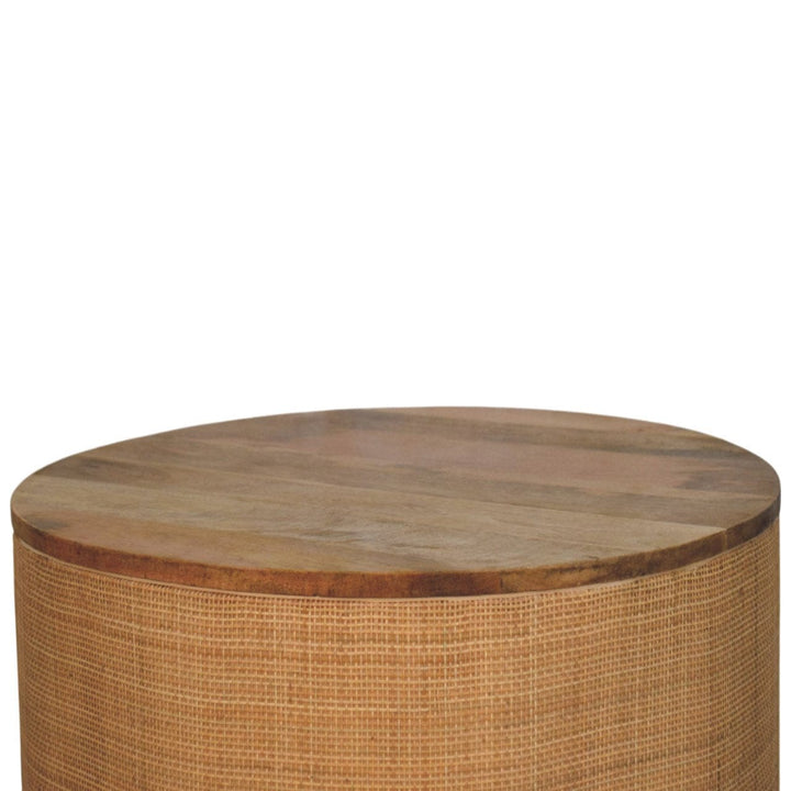 Larissa Round Coffee Table - Solid Mango Wood Center Table for Living Room - product view 3 showing handcrafted solid...