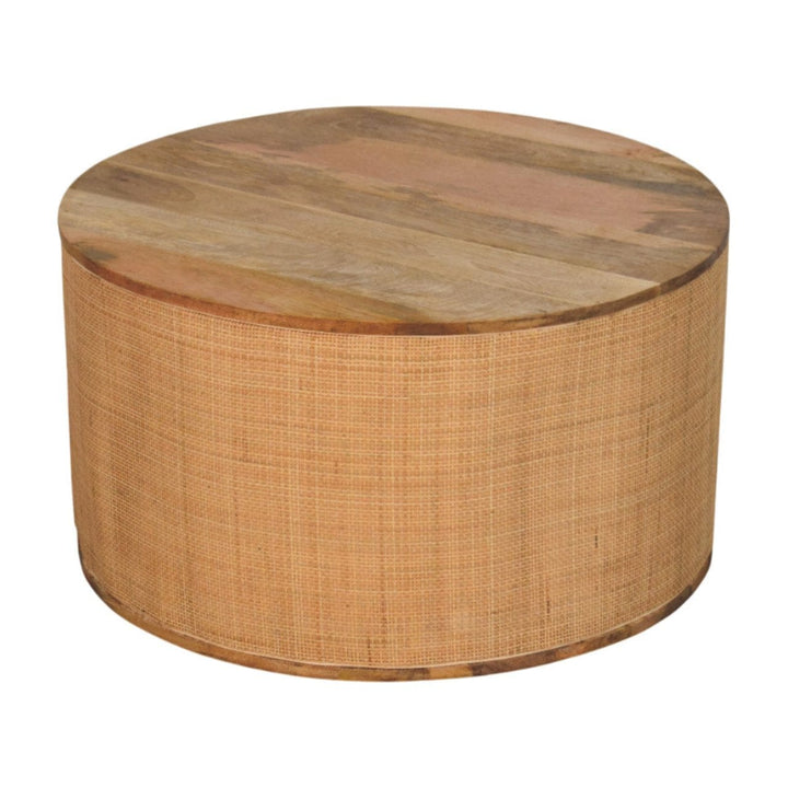 Larissa Round Coffee Table - Solid Mango Wood Center Table for Living Room - product view 2 showing handcrafted solid...