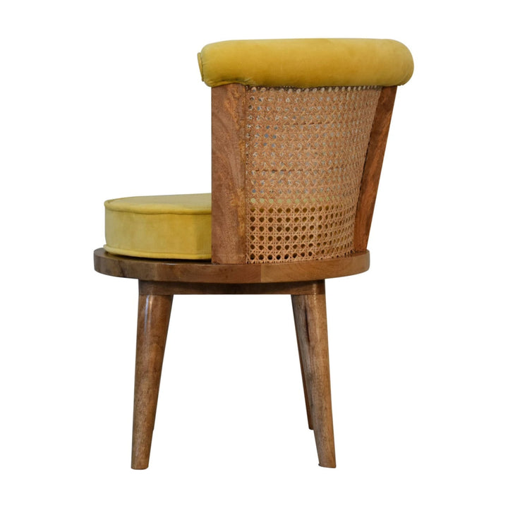 Larissa Velvet Chair with Crafted from Solid Mango Wood - product view 8 showing handcrafted solid mango wood chair
