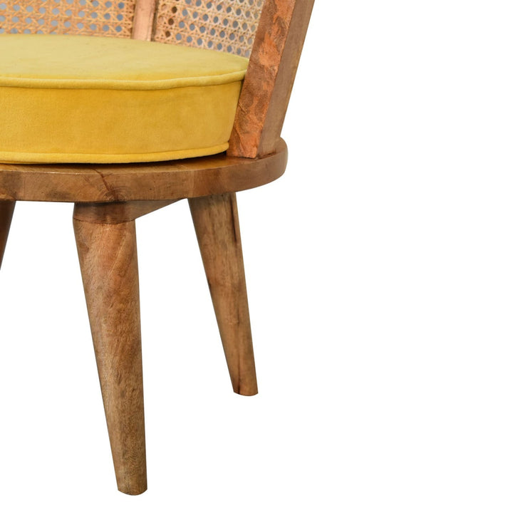 Larissa Velvet Chair with Crafted from Solid Mango Wood - product view 7 showing handcrafted solid mango wood chair