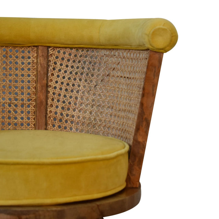 Larissa Velvet Chair with Crafted from Solid Mango Wood - product view 6 showing handcrafted solid mango wood chair