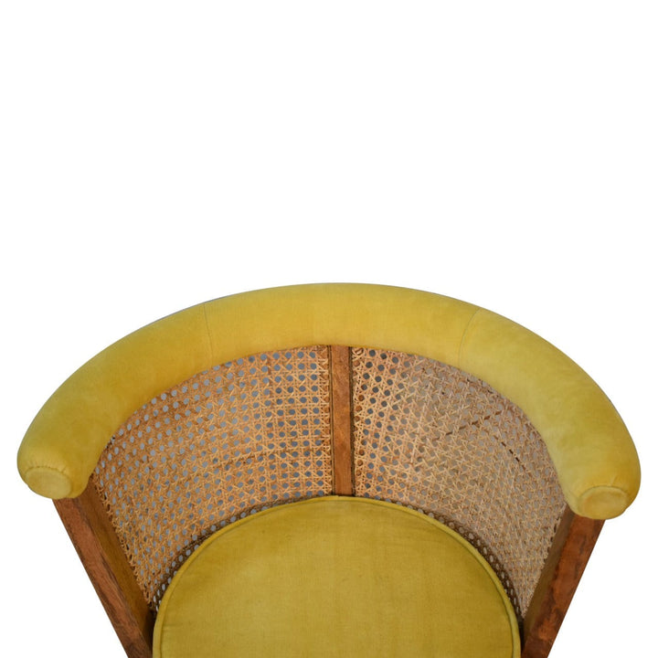 Larissa Velvet Chair with Crafted from Solid Mango Wood - product view 5 showing handcrafted solid mango wood chair