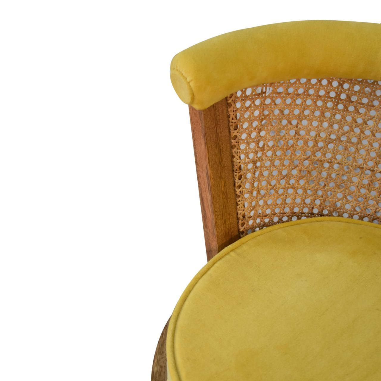 Larissa Velvet Chair with Crafted from Solid Mango Wood - product view 4 showing handcrafted solid mango wood chair