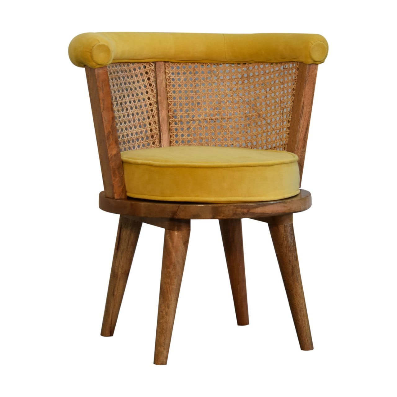 Larissa Velvet Chair with Crafted from Solid Mango Wood - product view 3 showing handcrafted solid mango wood chair