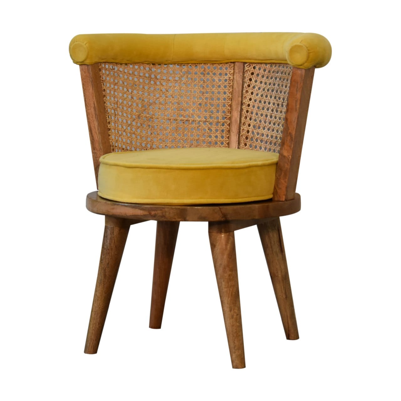 Larissa Velvet Chair with Crafted from Solid Mango Wood - product view 2 showing handcrafted solid mango wood chair