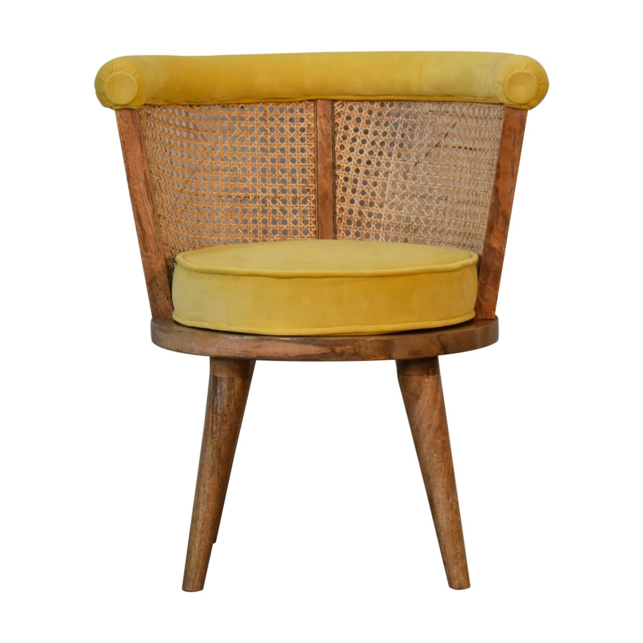 Larissa Velvet Chair with Crafted from Solid Mango Wood - main view showing handcrafted solid mango wood chair