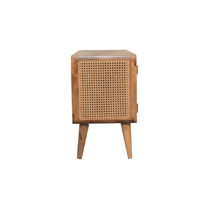 Larrisa Woven TV Stand - Solid Mango Wood Entertainment Center for Living Room - product view 7 showing handcrafted solid...